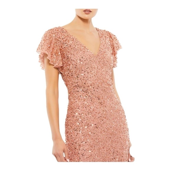 Mac Duggal Sequin Ruffle Midi Gown in Rose Gold NWT - Picture 4 of 11